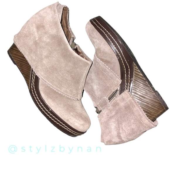 Dr. Scholl's Shoes - 🔥Dr. Scholl's Balance Wedge Ankle Bootie Side Zipper Leather Brown 8M EUC!